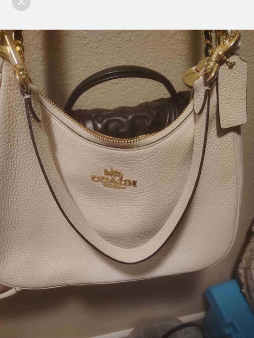 Coach Chalk Cream Pebbled Leather Shoulder Bag with Gold Hardware
